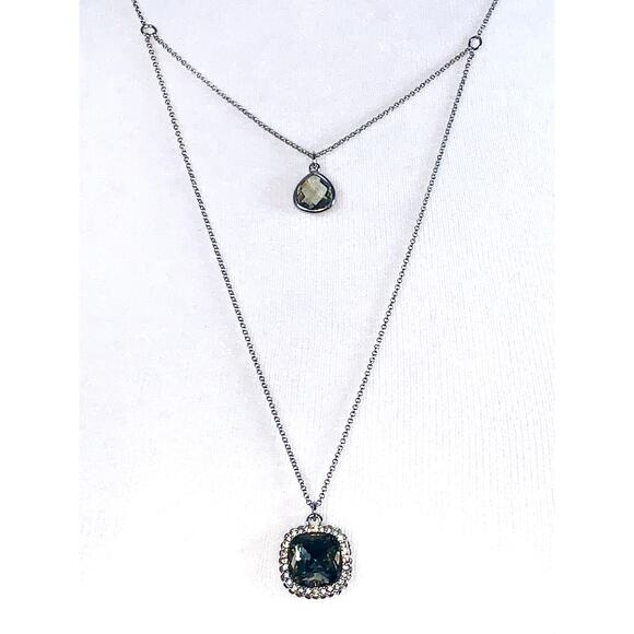 Ann Taylor LOFT Silver Smoky Quartz Crystal Double Pendant Necklace - Picture 3 of 6